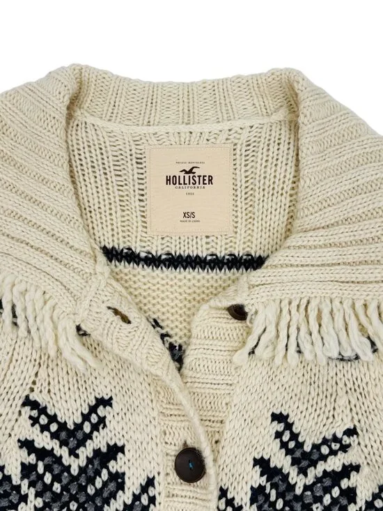 RARE Hollister Fringe Hem Cream Cardigan | Boho Indie Sleaze Coastal Cowgirl Y2K - Picture 16 of 16